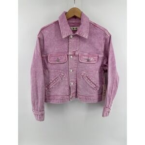 NWT AMO Irene Denim Jacket Sz S Acid Wash Pink Oversized Barbiecore MSRP $398